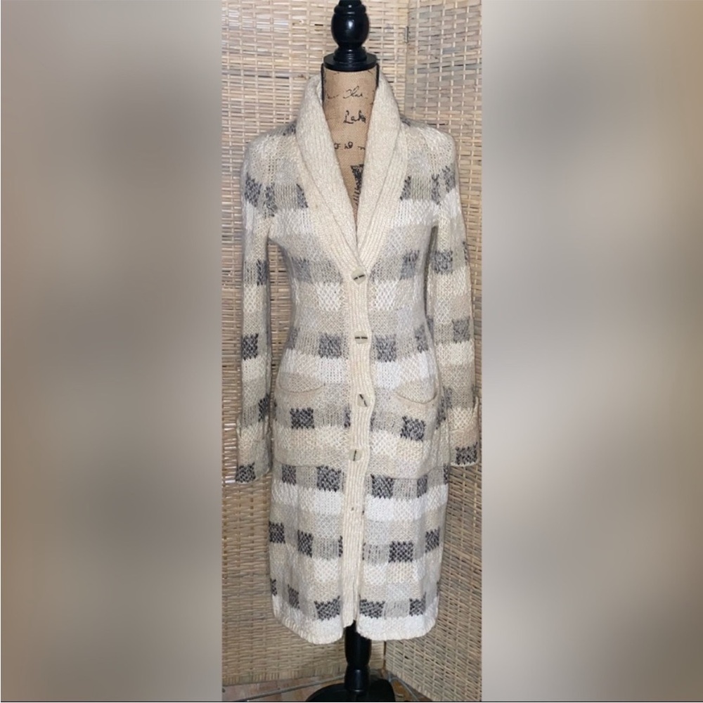 ANTHROPOLOGIE FAR AWAY FROM CLOSE BOHO CREAM BLACK SWEATER COAT XS